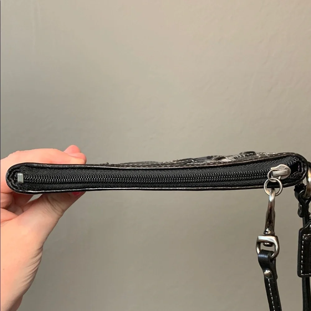Coach Small Patchwork Wristlet in Black and Metallic Silver *READ*